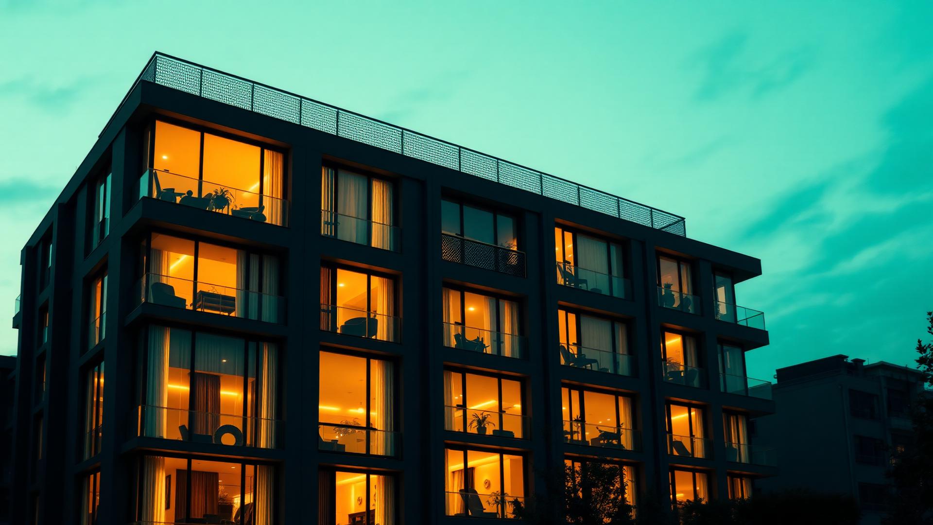Edificio de apartamentos de lujo al anochecer